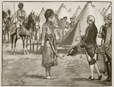 De Grote Mogol betreedt het Engelse kamp, 1765, illustratie uit Cassells Illustrated History of England door English School