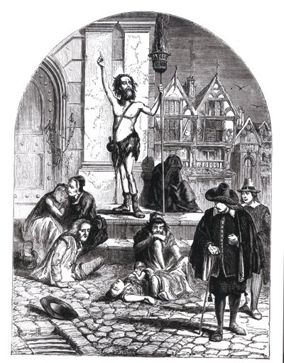De Grote Pest van 1665, de Enthousiast die Londen veroordeelt (gravure) door English School