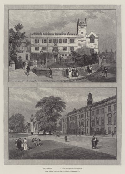 De grote scholen van Engeland, Shrewsbury (gravure) door English School