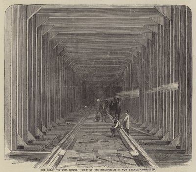 The Great Victoria Bridge, View of the Interior as it Stands Completed (gravure) door English School
