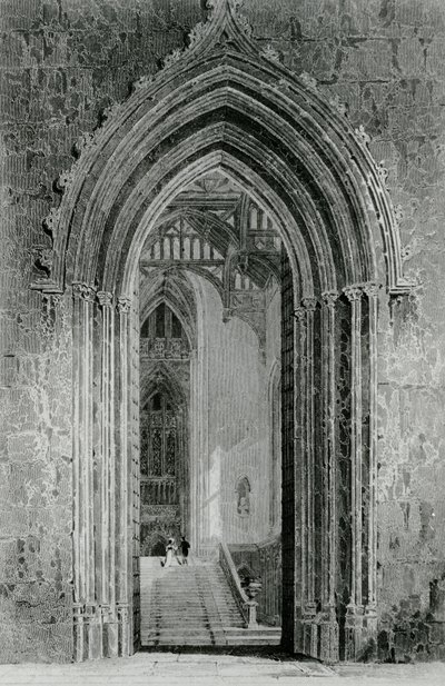 De Grote Westelijke Hal die leidt naar de Grote Salon, of Octagon, Fonthill Abbey, 1824 door English School