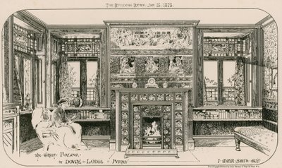 De Groene Salon in Dovne Lodge, Putney, Londen door English School