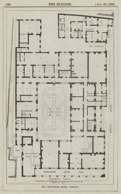 Het Grosvenor Hotel, Chester (gravure) door English School
