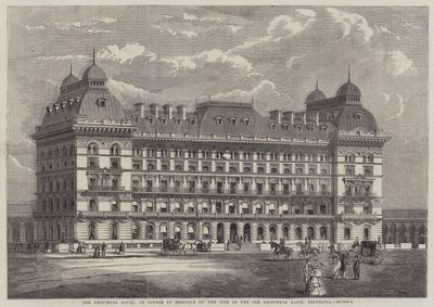 Het Grosvenor Hotel, in aanbouw op de locatie van het oude Grosvenor Basin, Belgravia door English School