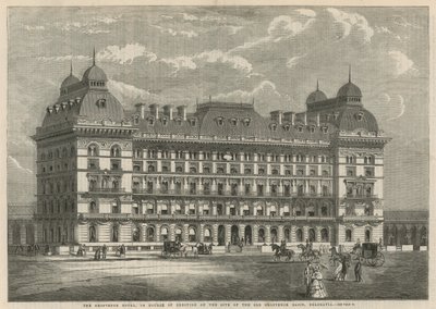 Het Grosvenor Hotel, in aanbouw op de locatie van het oude Grosvenor Basin, Belgravia door English School