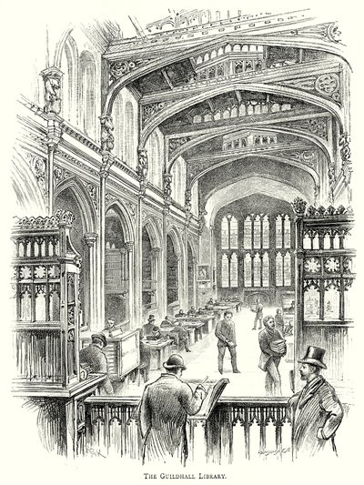 De Guildhall Bibliotheek (gravure) door English School