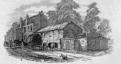 The Half-Way House tussen Knightsbridge en Kensington, gegraveerd door Frederick James Smyth, 1848 door English School