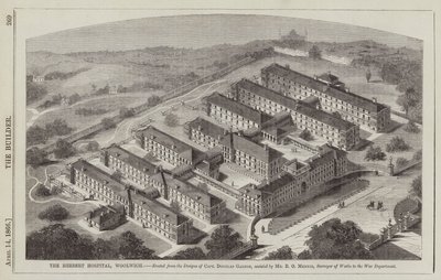 Het Herbert Ziekenhuis, Woolwich, gebouwd naar de ontwerpen van Kapitein Douglas Galton, bijgestaan (gravure) door English School