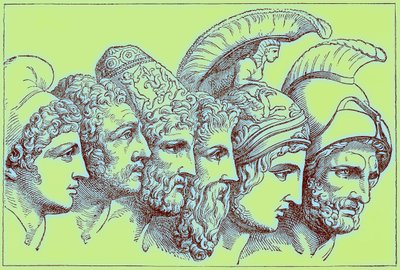 De helden van de Trojaanse oorlog: Paris, Diomedes, Odysseus, Nestor, Achilles, Agamemnon, illustratie uit De Geïllustreerde Geschiedenis van de Wereld, gepubliceerd ca. 1880 door English School