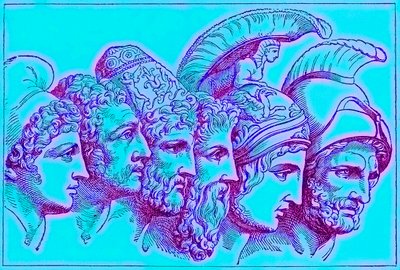 De helden van de Trojaanse oorlog: Paris, Diomedes, Odysseus, Nestor, Achilles, Agamemnon, illustratie uit De Geïllustreerde Geschiedenis van de Wereld, gepubliceerd ca. 1880 door English School