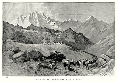 Het Himalayagebergte - Pas van Kamri (gravure) door English School