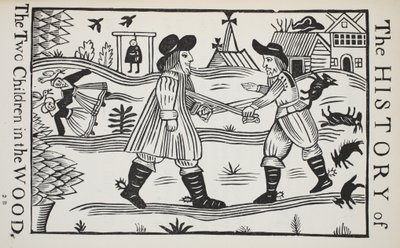 De geschiedenis van de twee kinderen in het bos, illustratie uit Chap-books van de achttiende eeuw door John Ashton, uitgegeven 1882 door English School