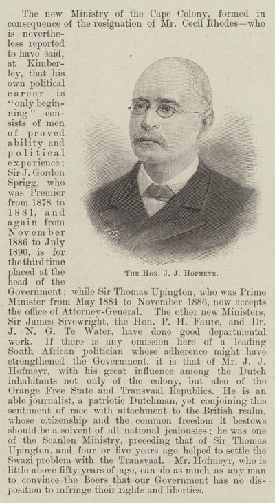 De eerwaarde J J Hofmeyr (gravure) door English School
