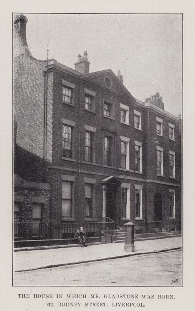 Het huis waarin Mr. Gladstone werd geboren, 62, Rodney Street, Liverpool door English School