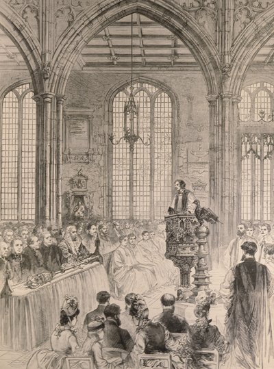 Het Lagerhuis Bijgewoond in Staat de Jubileumdienst in St. Margarets Kerk, Westminster, uit The Illustrated London News, 28 mei 1887 door English School