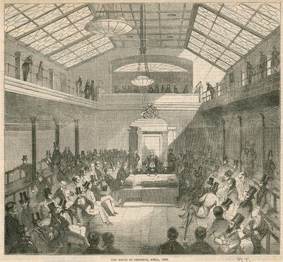 Het House of Commons, Westminster, Londen, in april 1844 door English School