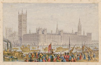 De Parlementsgebouwen, Palace of Westminster, Londen door English School