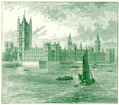 Het Parlement en Westminster Abbey, illustratie uit The World as it Is door George Chisolm, gepubliceerd 1885 door English School