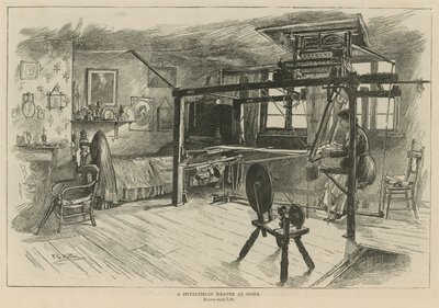 De Hugenoten in Engeland: Een wever uit Spitalfields aan het werk door English School