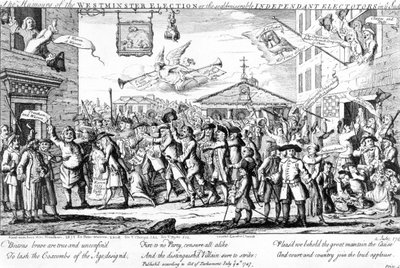 De Grappen van de Westminster Verkiezing of de Schurftige Onafhankelijke Kiezers in de Zeep, 1747 door English School