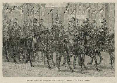 Het Imperial Institute: De New South Wales Vrijwilligers, deel van de escorte van de koningin bij de openingsceremonie door English School