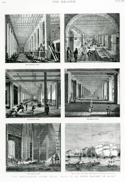 De Indo-Chinese Opiumhandel: Aantekeningen bij een opiumfabriek in Patna, uit The Graphic, 1882 door English School
