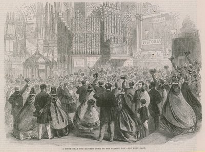De Internationale Tentoonstelling; Een scène nabij de oostelijke koepel op de sluitingsdag door English School
