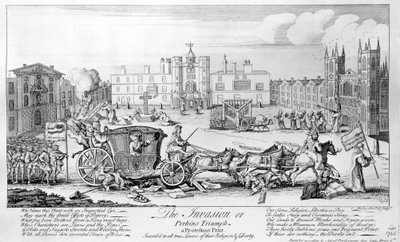 De invasie of Perkins triomf - een protestantse prent, opgedragen aan alle ware liefhebbers van hun religie en vrijheid, 1745 door English School