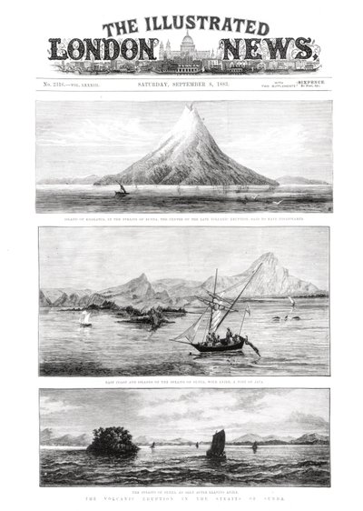 Het eiland Krakatoa, voorpagina van The Illustrated London News, 8 september 1883 door English School