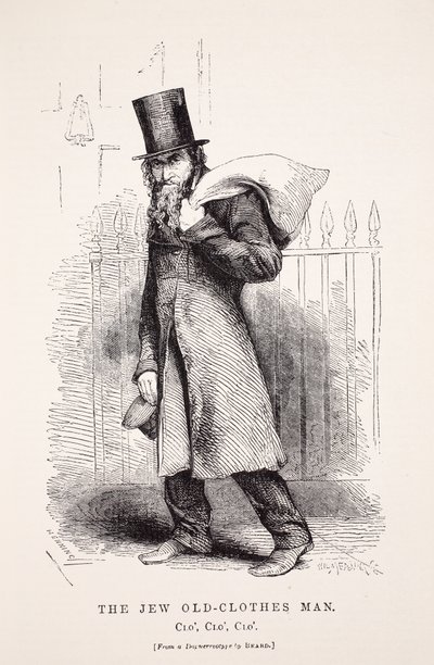 De Joodse Oude-Kleren Man, naar een daguerreotype door Richard Beard, illustratie uit London Labour and London Poor door Henry Mayhew, pub. 1862 door English School