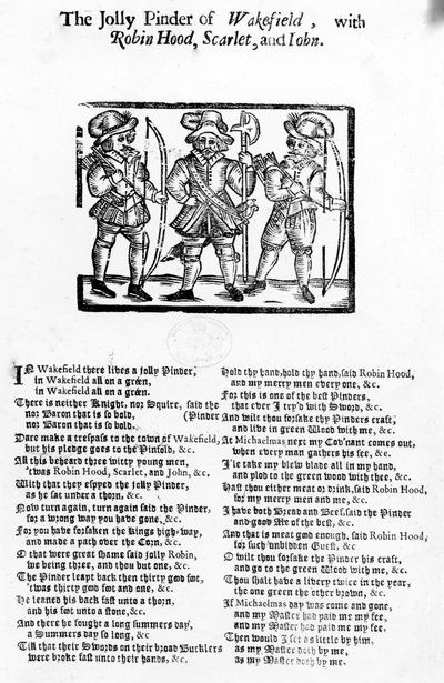 De vrolijke Pindar van Wakefield met Robin Hood, Scarlet en John, uitgegeven door W. Thackeray, J. Millet, A. Mulbourn, 1689-1692 door English School