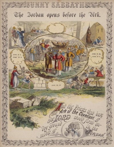 De Jordaan opent zich voor de Ark (gekleurde gravure) door English School