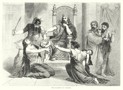 Het oordeel van Salomo (gravure) door English School