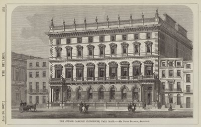 Het Junior Carlton Club-House, Pall Mall, Mr David Brandon, Architect (gravure) door English School