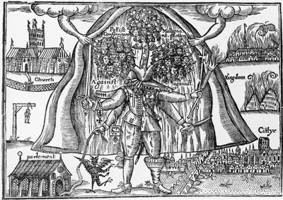 Het Monster van het Koninkrijk Ontmaskerd vanuit de Hemel, c.1640-43 door English School