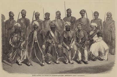 De Kotwal van de politie in Lucknow en zijn assistenten (gravure) door English School