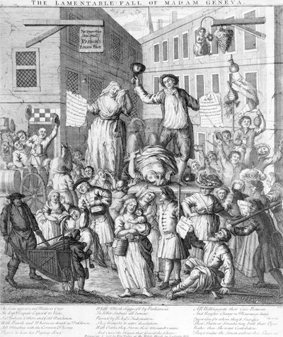 De Jammerlijke Val van Madame Geneva, 1736 door English School