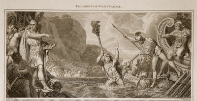 De landing van Julius Caesar, illustratie uit David Humes The History of England, uitgegeven door R. Bowyer, Londen, 1812 door English School