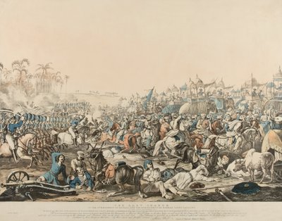 De laatste aanval van het 6e Regiment van Bengalen en het 6e Regiment van Madras Lichte Cavalerie op 16 december 1817 (kleur litho) door English School