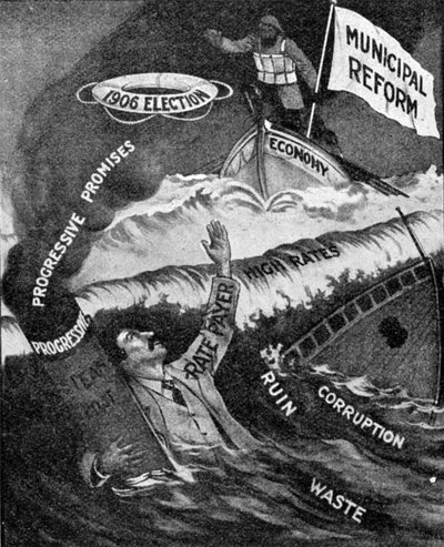 De Laatste Hoop, een poster van de Municipal Reform Party, gepubliceerd in The Graphic, 27 oktober 1906 door English School