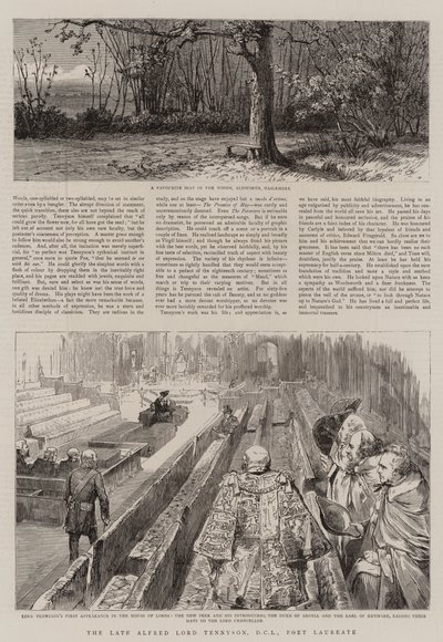 De overleden Alfred Lord Tennyson, DCL, Dichter Laureaat (gravure) door English School