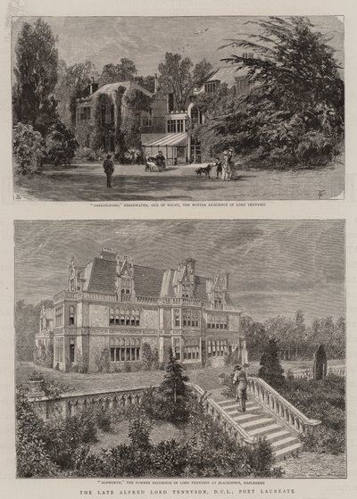 De overleden Alfred Lord Tennyson, DCL, Dichter Laureaat (gravure) door English School