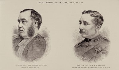 Wijlen de zeer eerwaarde Rowley Hill, bisschop van Sodor en Man en wijlen kapitein E. B. T. Vaughan, 6e Punjaub Infanterie, vermoord door Dacoits in Birma, uit The Illustrated London News, 18 juni 1887 door English School