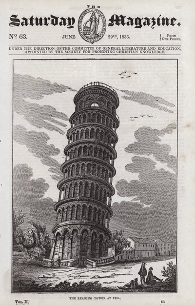 De scheve toren van Pisa (gravure) door English School