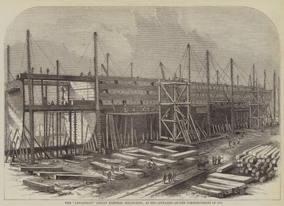 De "Leviathan" (Great Eastern) Stoomschip, zoals ze verscheen aan het Begin van 1855 door English School