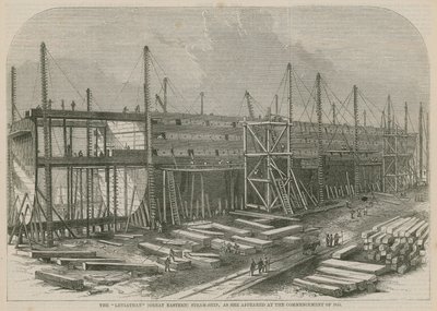 De Leviathan (Great Eastern) stoomschip, zoals ze verscheen aan het begin van 1855 door English School