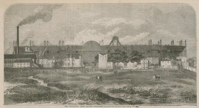 De Leviathan (Great Eastern) stoomschip, geschetst vanaf het Isle of Dogs, oktober 1857 door English School
