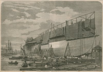 De Leviathan in de werf in Millwall, Londen, voor de lancering door English School