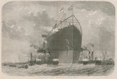 De Leviathan gesleept naar haar ligplaats bij Deptford door English School