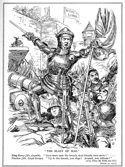 De liberalen, geleid door Asquith en Lloyd George, vallen het Hogerhuis aan, 1910 door English School